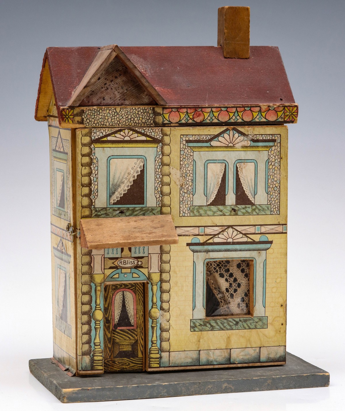 A RUFUS BLISS LITHO PAPER ON WOOD DOLLHOUSE C. 1900