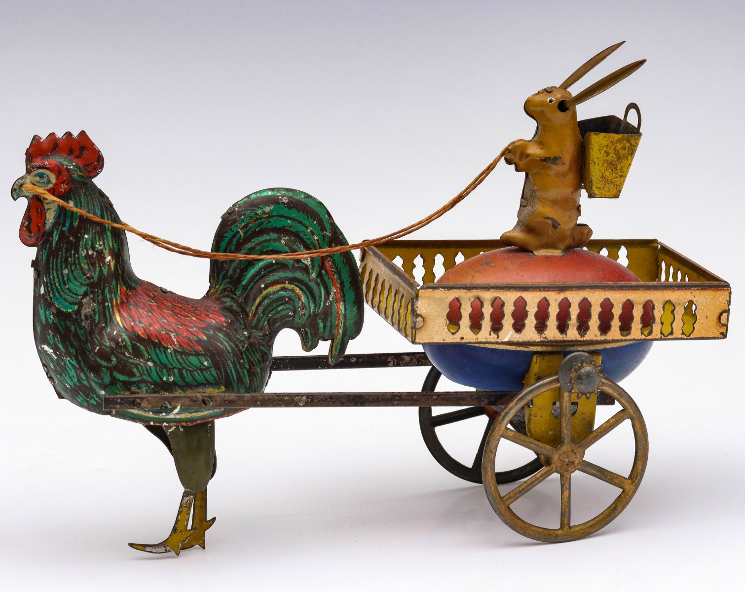 A LEHMANN 'ROOSTER AND RABBIT' ANIMATED TIN PULL TOY