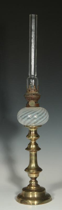 A 19TH CENTURY OPALESCENT SWIRL PEG LAMP