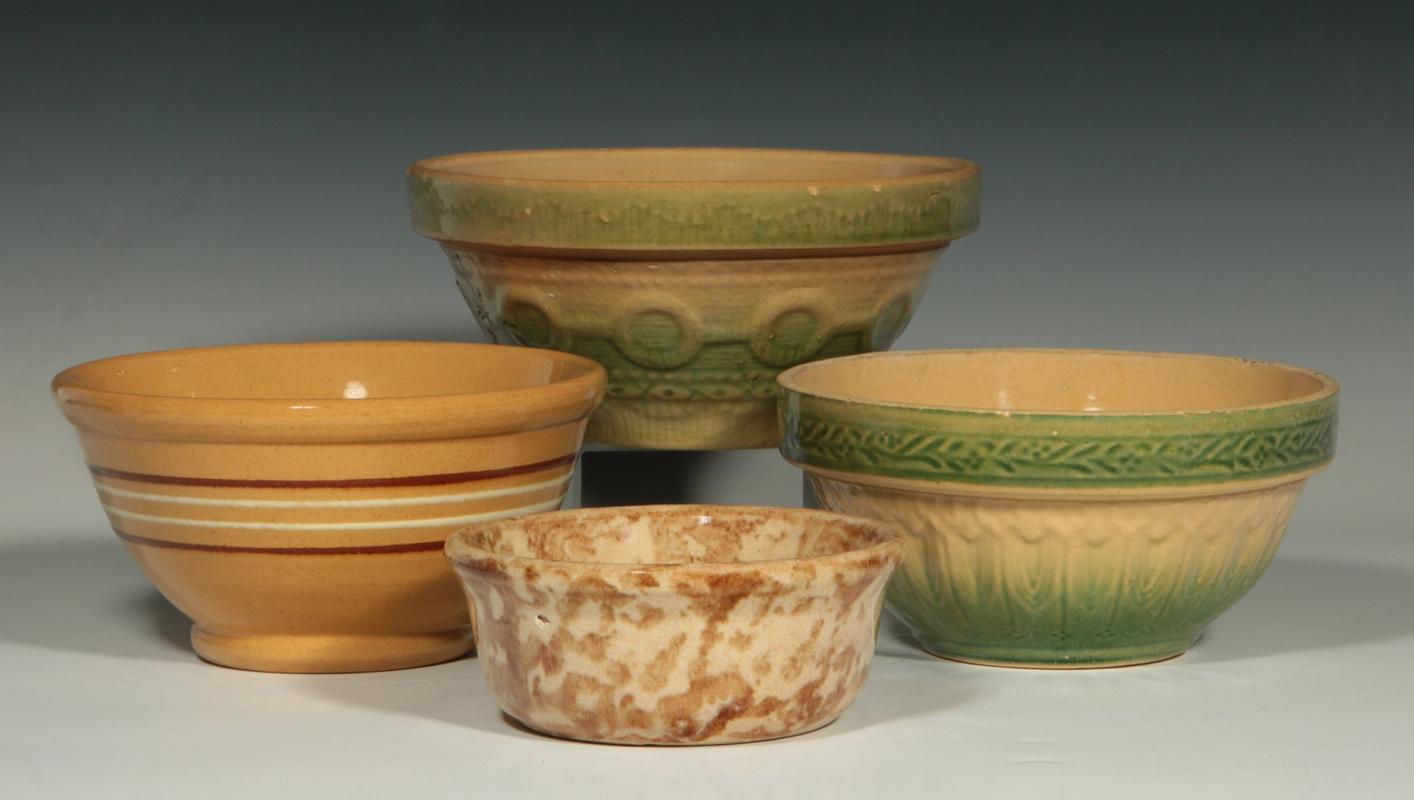FOUR GOOD STONEWARE AND YELLOW WARE BOWLS