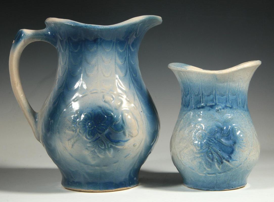 TWO BLUE AND WHITE STONEWARE CHAMBER SET PIECES