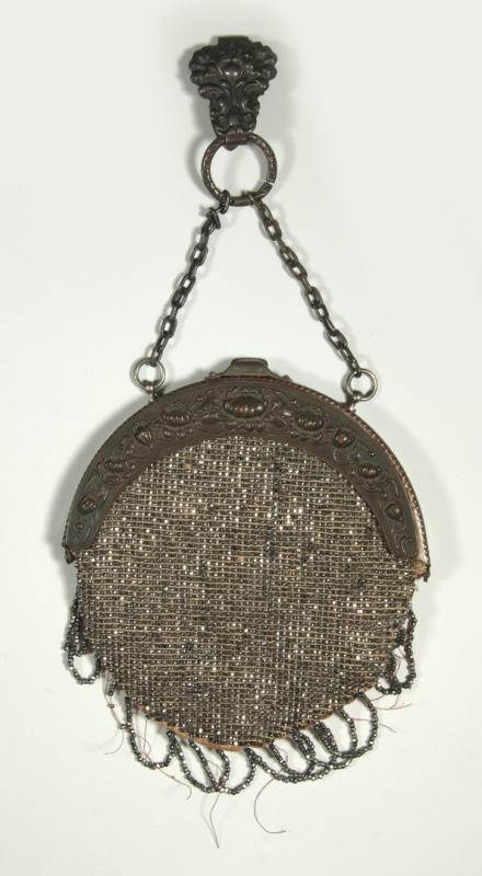 A VICTORIAN BEADED CHATELAINE PURSE