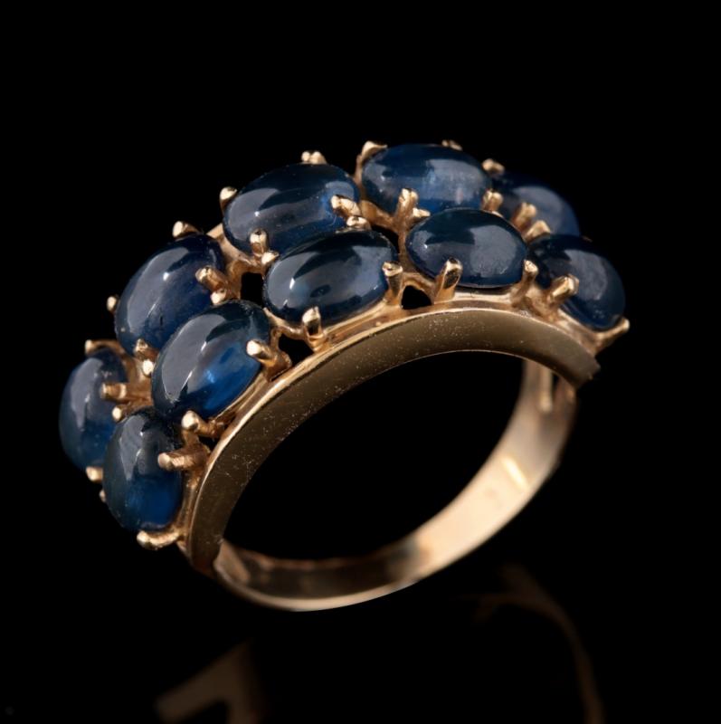 LADIES' 14K GOLD FASHION RING WITH BLUE GEMS