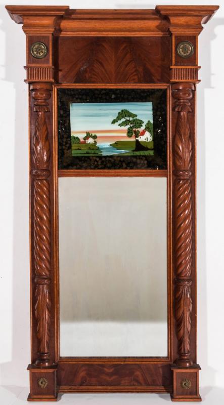 A 19THC. AMERICAN SHERATON MIRROR WITH TABLET
