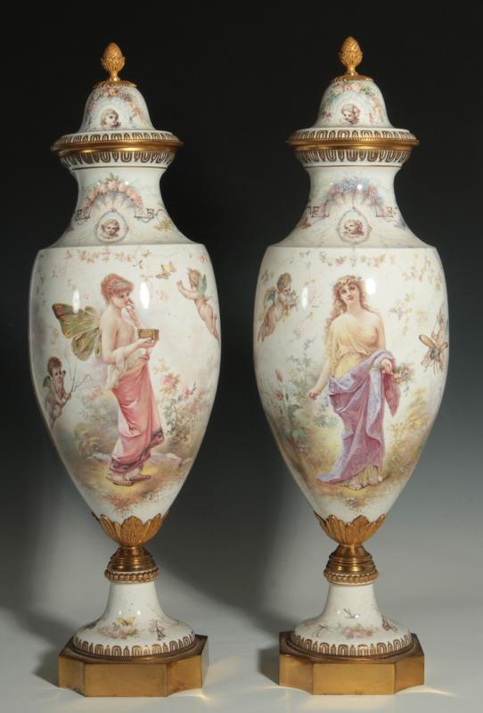 AN EXCEPTIONAL SEVRES URN PAIR SIGNED M. DEMONCEAUX