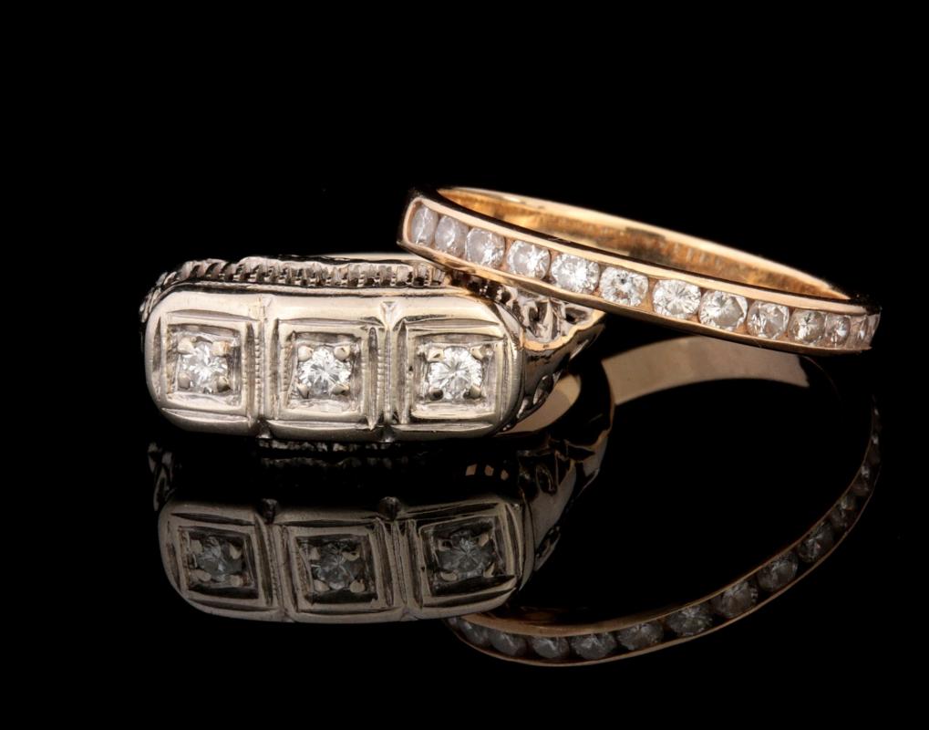 TWO 14K GOLD AND DIAMOND RINGS