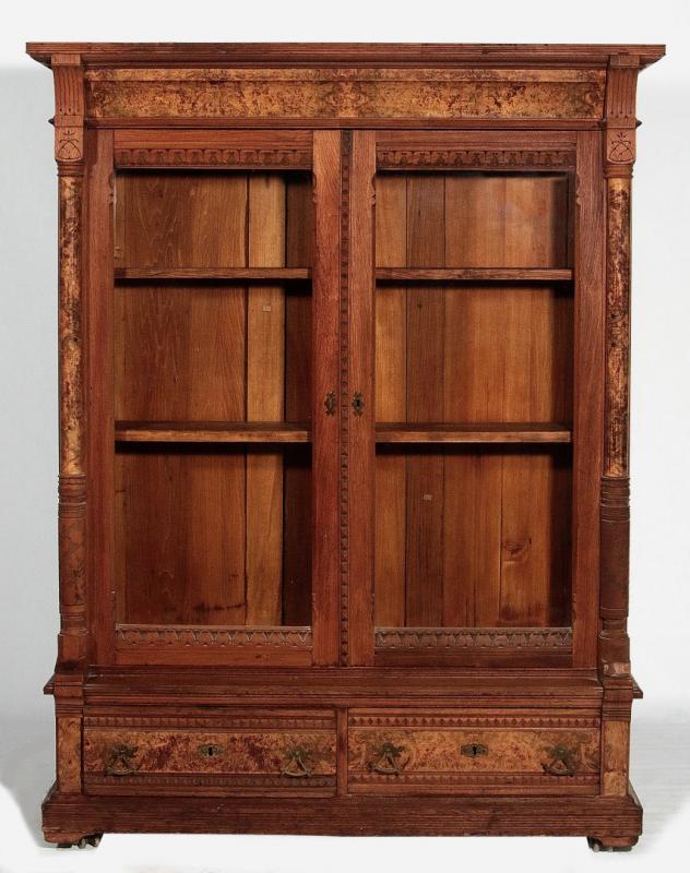 A 19TH C. AMERICAN WALNUT TWO DOOR BOOKCASE