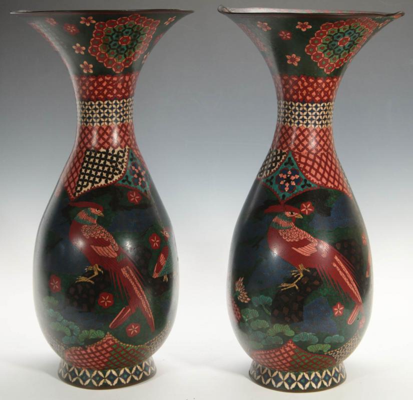 A PAIR OF 18-INCH JAPANESE CLOISONNE VASES C. 1900