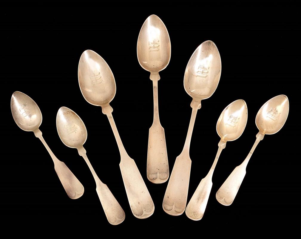 SEVEN ANTIQUE STERLING SILVER SPOONS