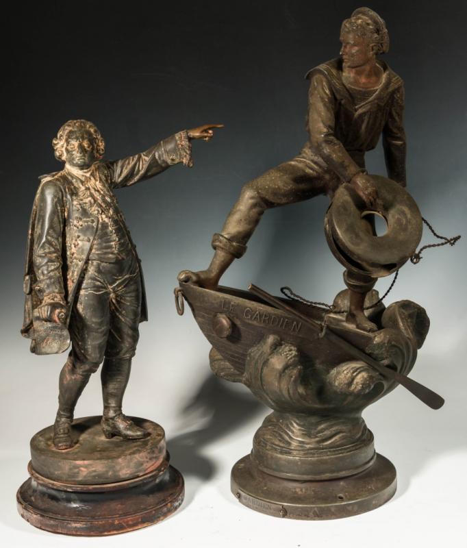 TWO 19TH CENTURY SPELTER FIGURES LE GARDIEN,  KING