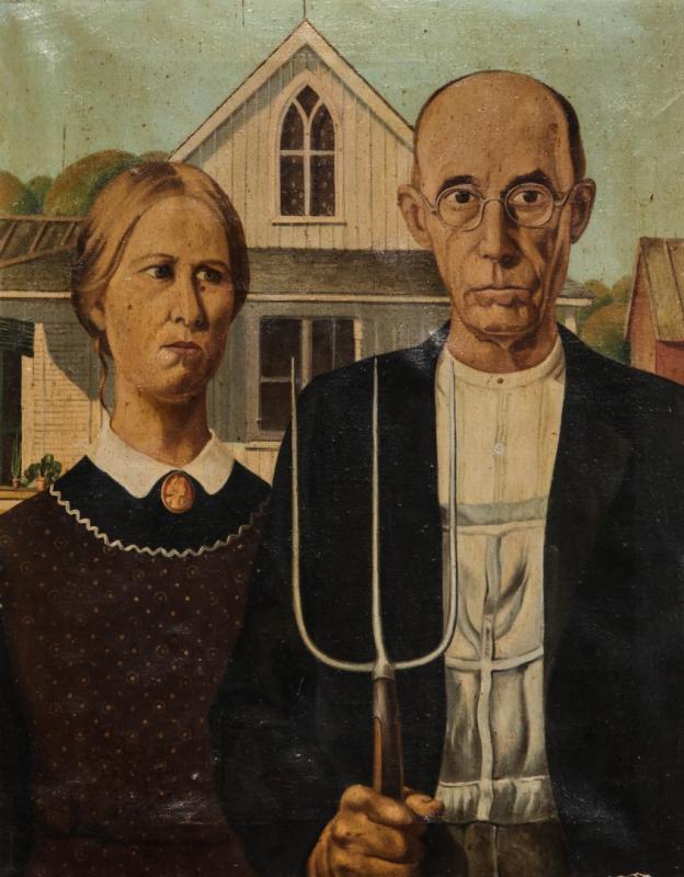 AFTER GRANT WOOD (1891-1942) 'AMERICAN GOTHIC' O/C