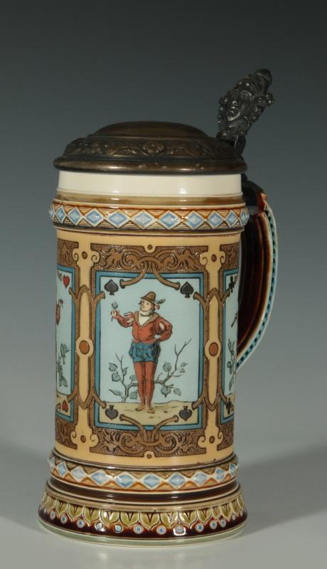 METTLACH 1/2 L ETCHED STEIN #1797 W/ PLAYING CARDS