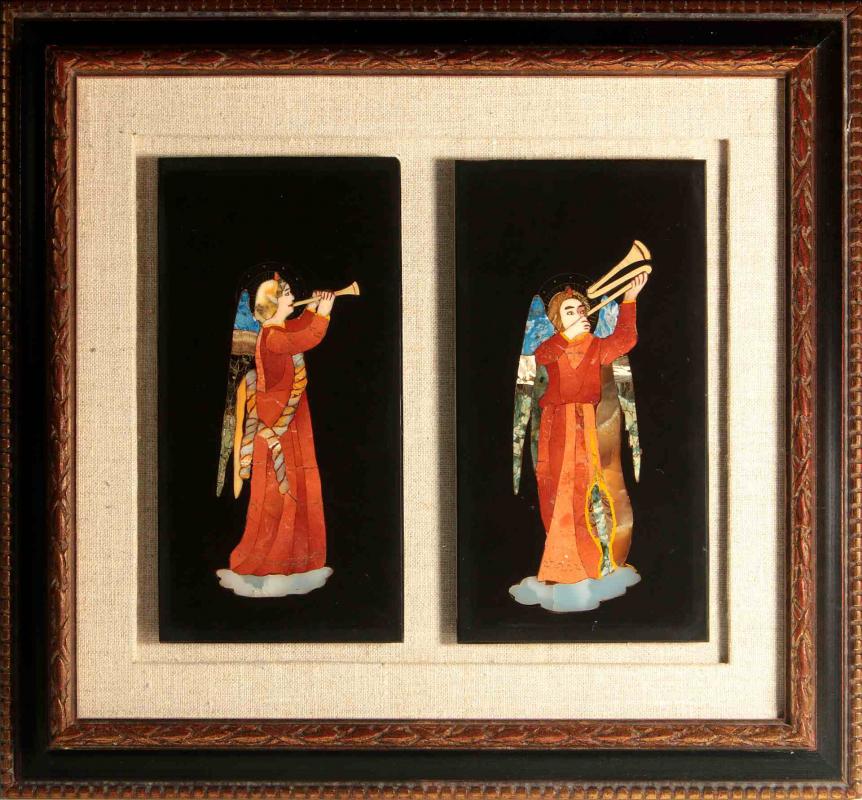 A PAIR PIETRA DURA PLAQUES AFTER FRA ANGELICO