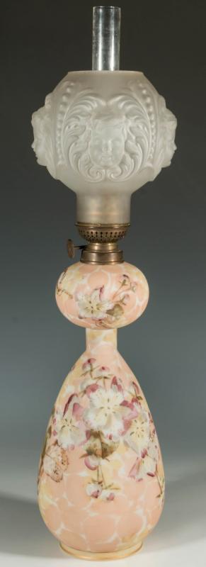 PAINTED OPAL GLASS LAMP ATTRIBUTED MT. WASHINGTON