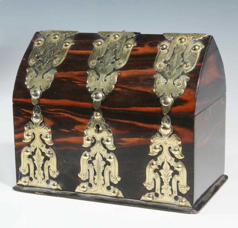 A 19TH CENTURY GOTHIC FORM COROMANDEL STATIONERY BOX