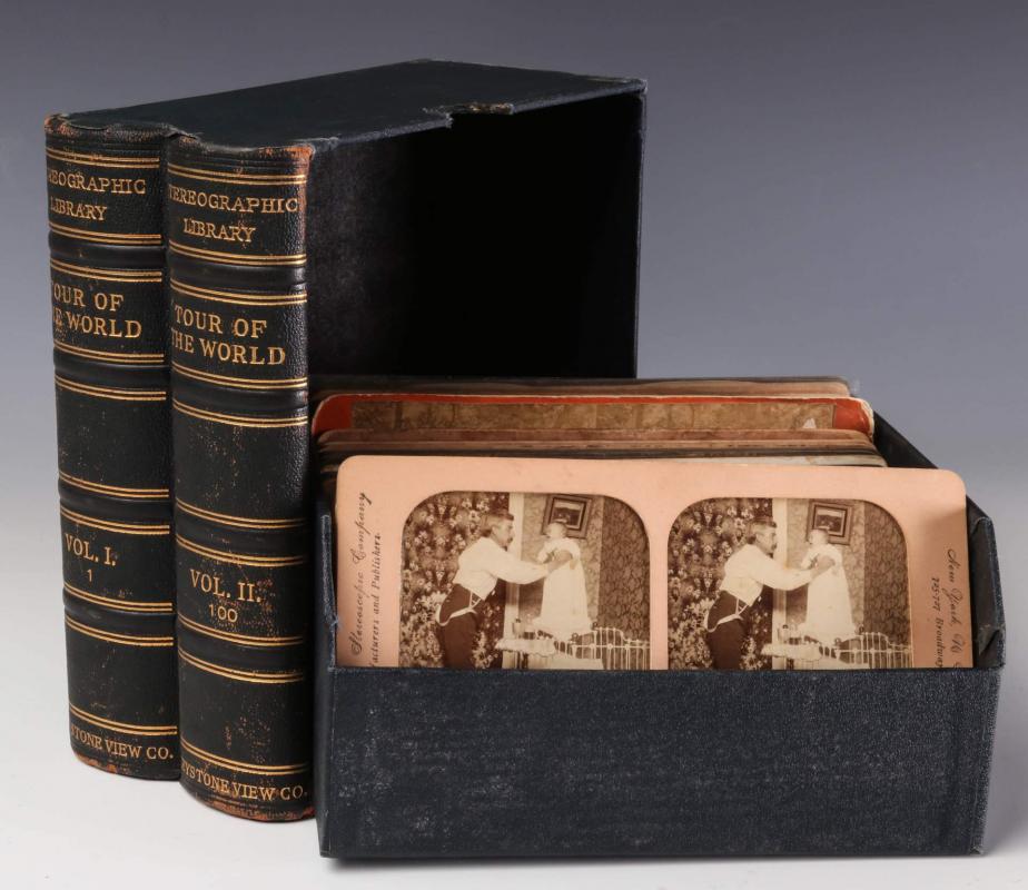 SIXTY-THREE STEREOSCOPIC CARDS IN BINDER