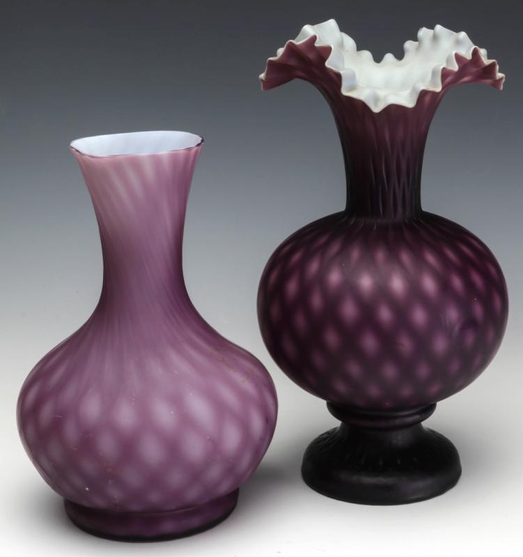 TWO 19TH C. CUT VELVET VICTORIAN ART GLASS VASES