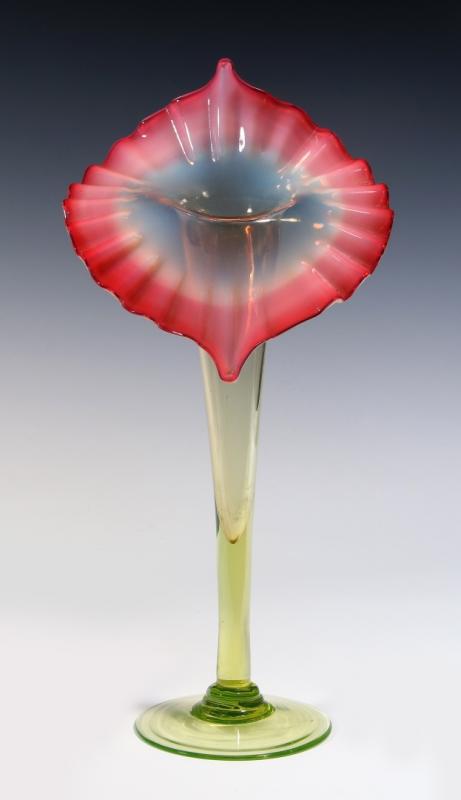 A RUBINA VERDE JACK-PULPIT VASE WITH OPALESCENT