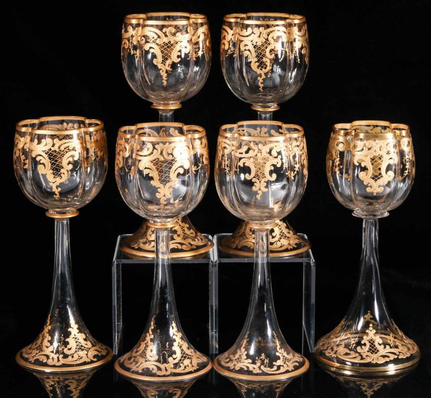 AN ASSEMBLED SET OF SIX CIRCA 1890 BOHEMIAN WINES