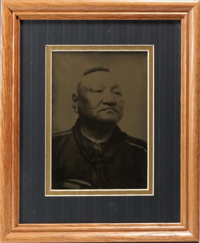 A LARGE GLASS SLIDE IMAGE OF A NATIVE AMERICAN 