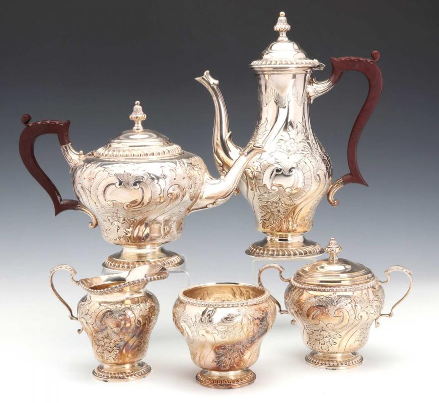 A BARKER BROS REPOUSSE TEA AND COFFEE SERVICE