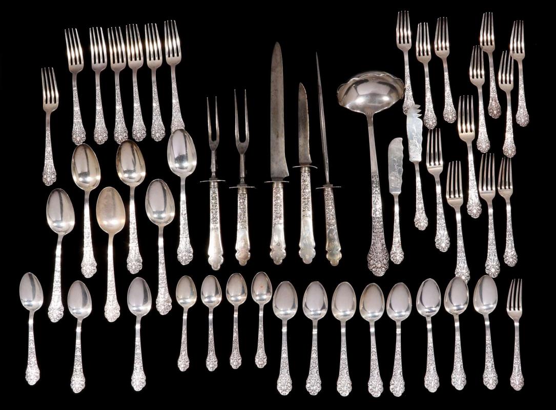 A GORHAM OLD MEDICI PATTERN STERLING FLATWARE SERVICE