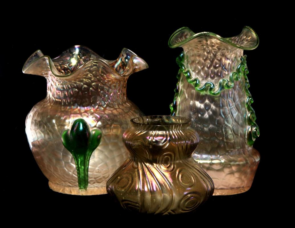 THREE CIRCA 1900 AUSTRIAN ART GLASS VASES