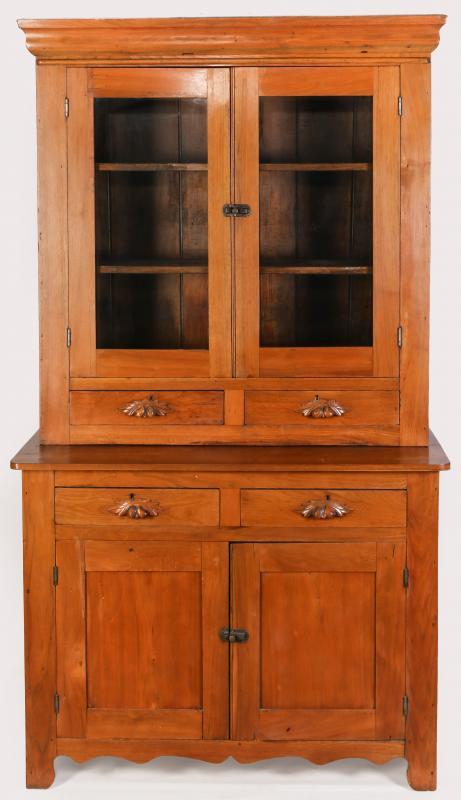 A 19TH C. AMERICAN WALNUT STEP-BACK CUPBOARD