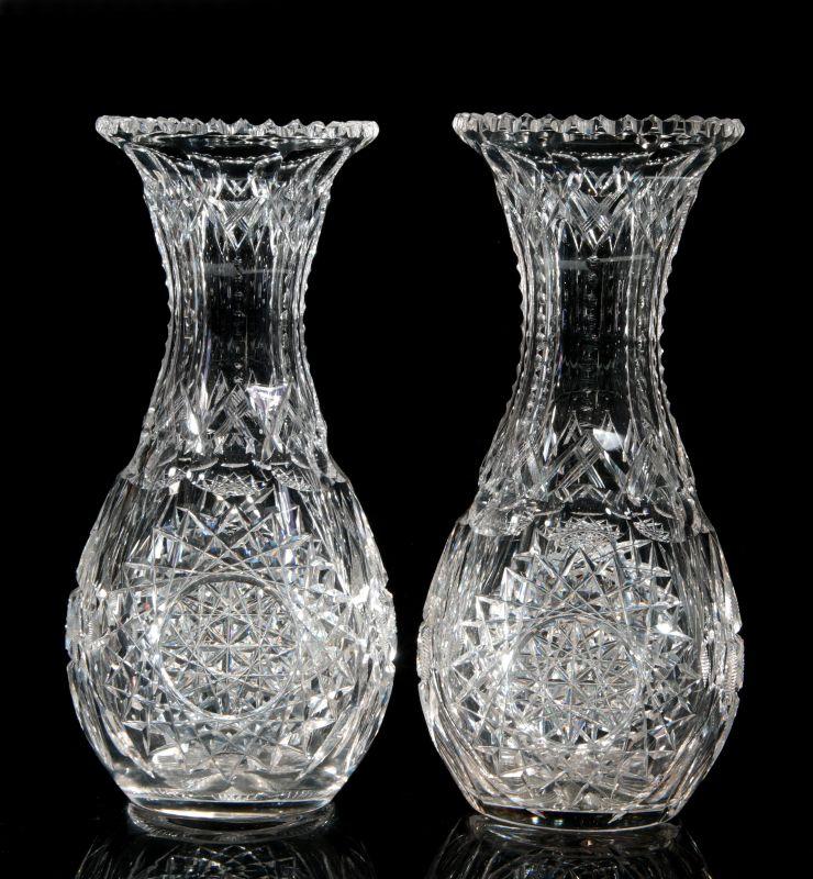 A PAIR OF CUT CRYSTAL VASES