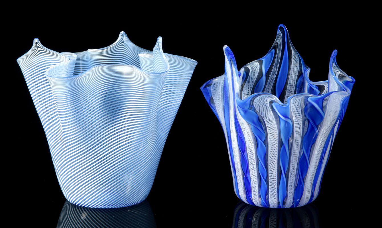 TWO ITALIAN ART GLASS HANDKERCHIEF VASES