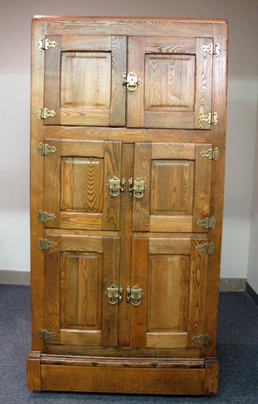 A PERFECT 19TH CENTURY ASH WOOD SIX DOOR ICE BOX