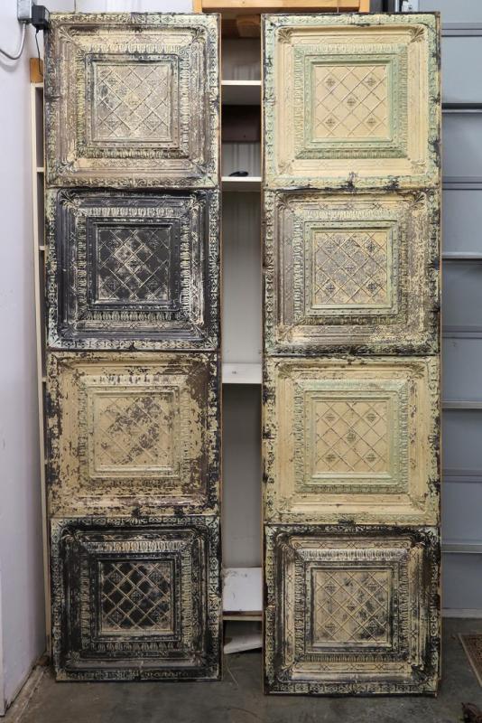 PAIR PANELS COSNTRUCTED FROM ANTIQUE TIN CEILING T