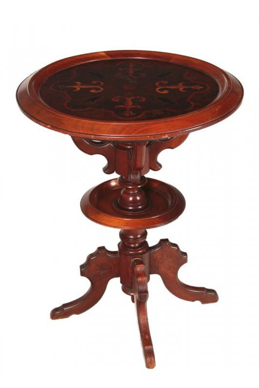 A 19TH C. AMERICAN DISH TOP STAND WITH MARQUETRY