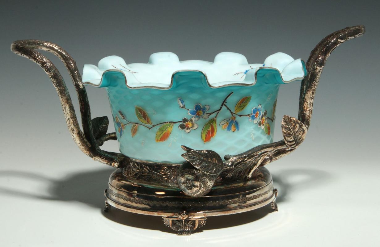 MOTHER OF PEARL BRIDE'S BOWL IN EXCEPTIONAL STAND 