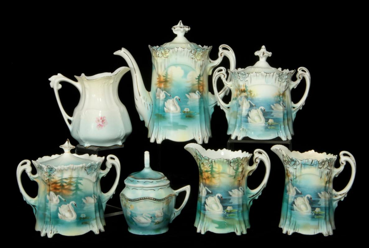 A COLLECTION OF RS PRUSSIA 'FOUR SWANS' PORCELAIN