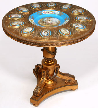 1900 center table with sevres plaques
