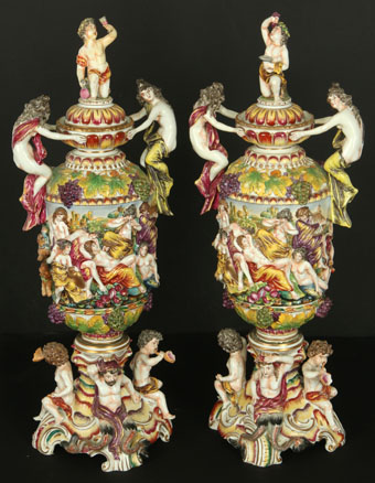 24 inch 19th century capodimonte bolted vases