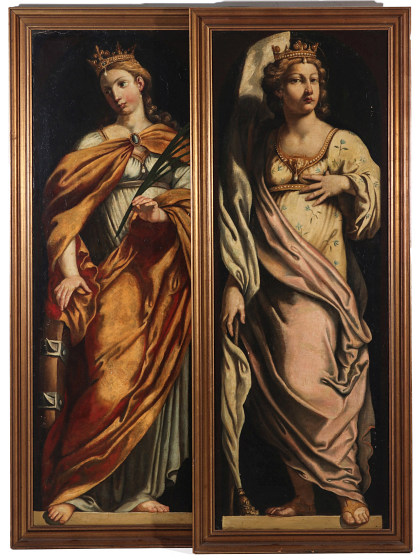 A Pair of 16th Century Mannerism School Oil on Canvas Paintings