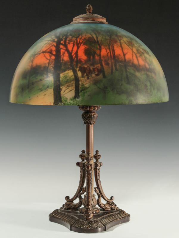 EARLY 20TH C. REVERSE PAINTED LAMP ATTR PITTSBURGH