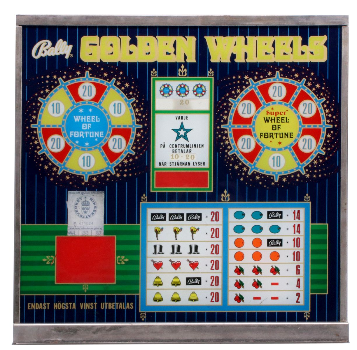 A VINTAGE BALLY WHEEL OF FORTUNE GAME FRONT