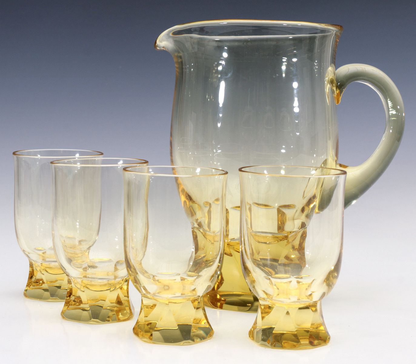 A CITRON GLASS CUT AND POLISHED WATER SET