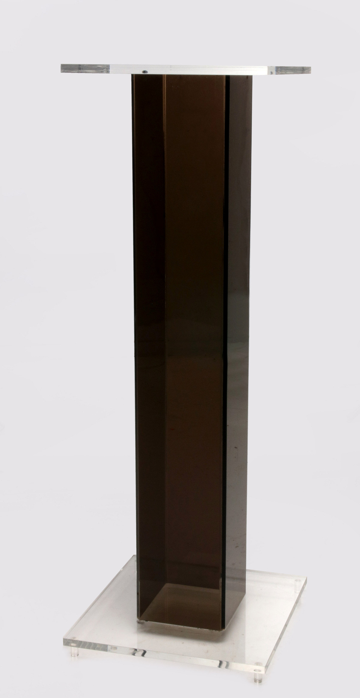 A BLACK ACRYLIC PEDESTAL WITH CLEAR TOP AND BASE