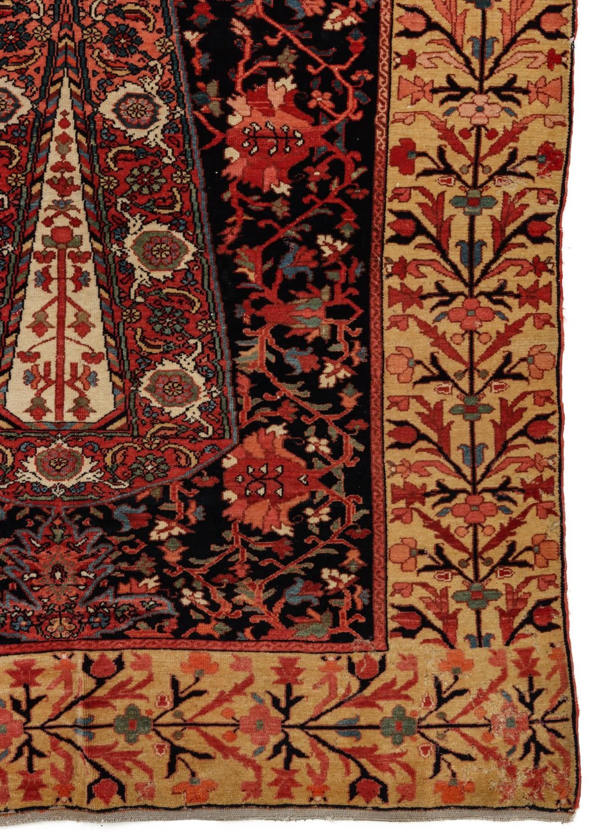 A FINE PERSIAN MALAYER PRAYER RUG WITH CYPRESS C. 1860