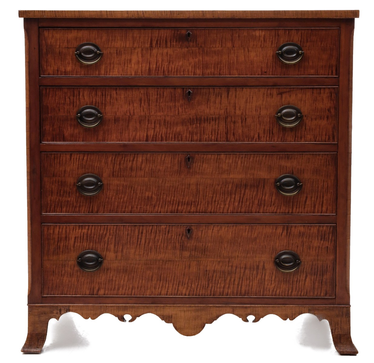 A 19TH C. AMERICAN TIGER MAPLE AND CHERRY CHEST