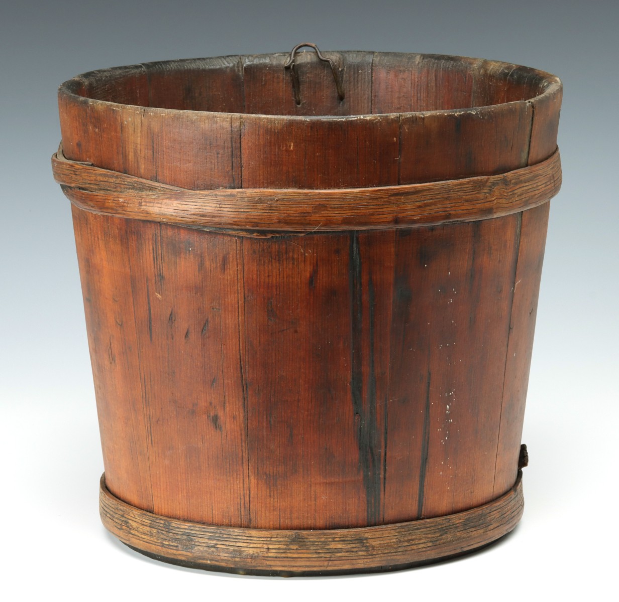 A CEDAR STAVE CONTAINER WITH ASH WOOD BANDS
