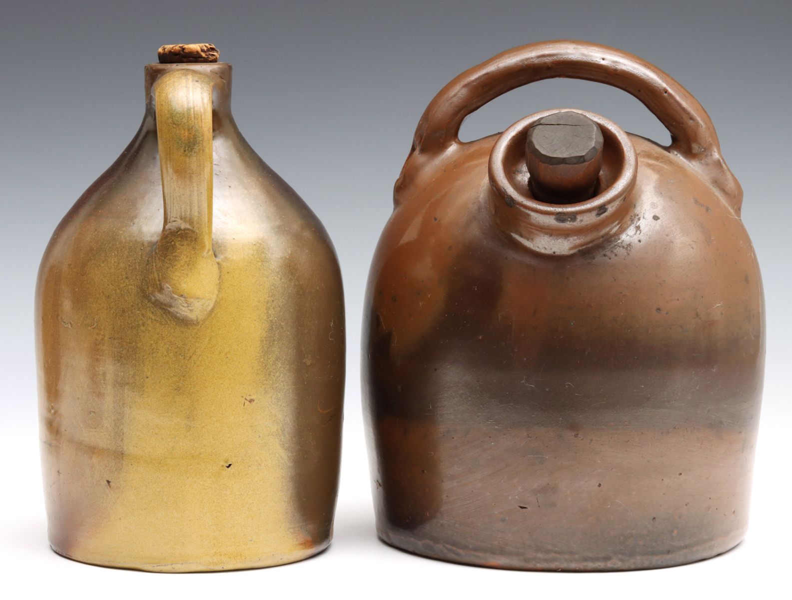 A 19TH C. FIELD JUG OFFERED WITH BATTER & WHISKEY JUGS