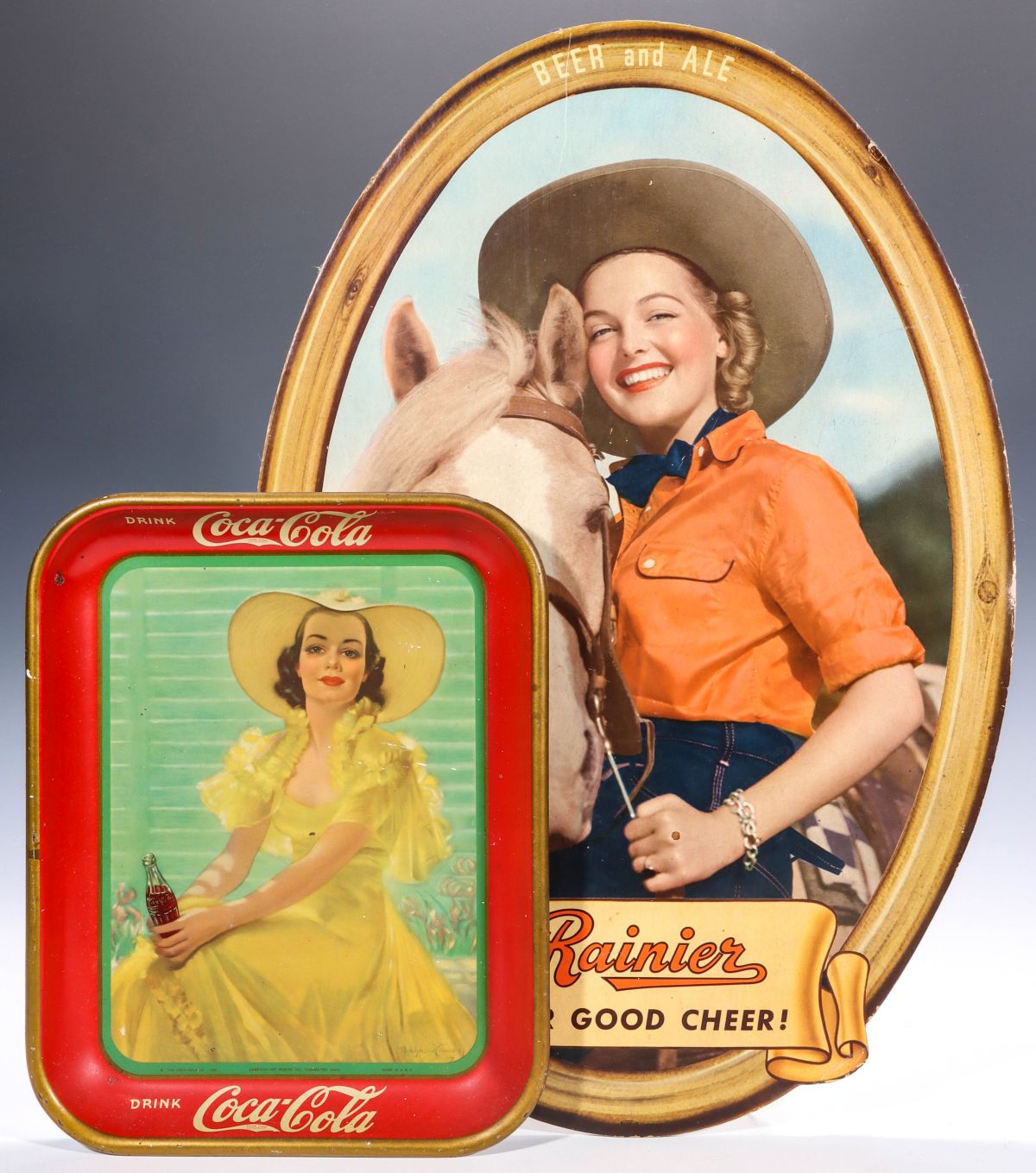 CIRCA 1940 RAINIER BEER AND COCA-COLA ADVERTISING