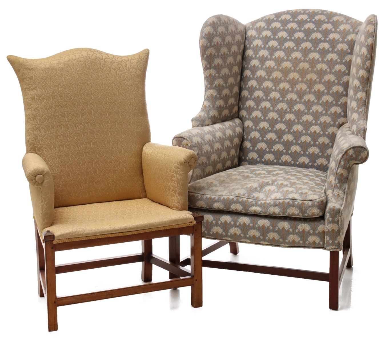 A CIRCA 1800 WING BACK CHAIR, PLUS ANOTHER