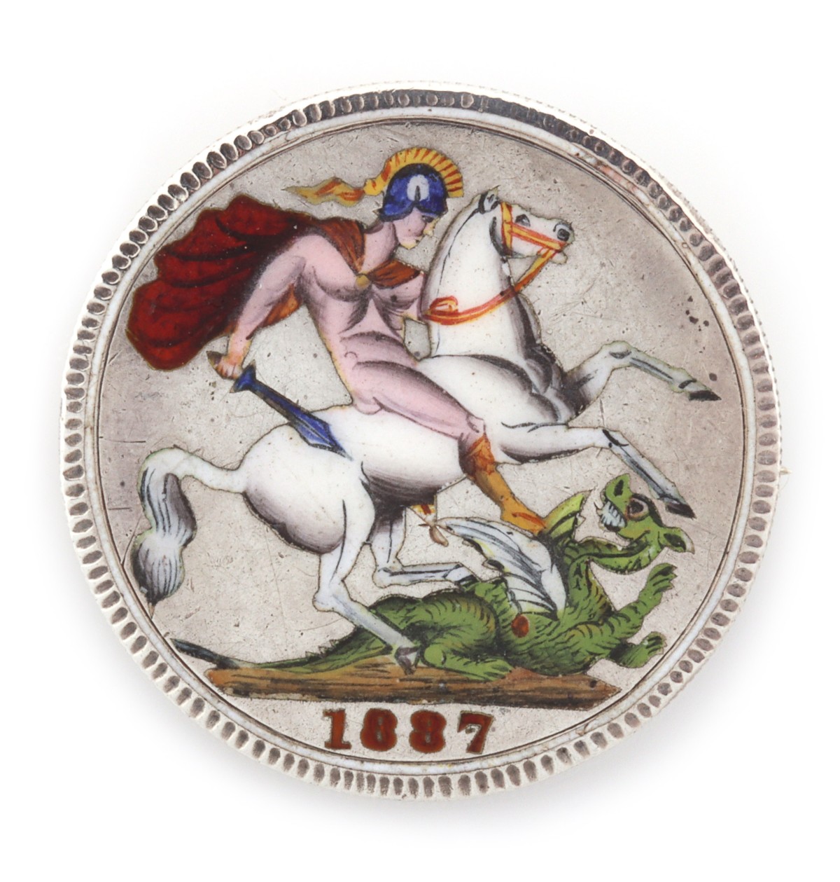 AN 1887 QUEEN VICTORIA SILVER CROWN WITH ENAMEL REVERSE