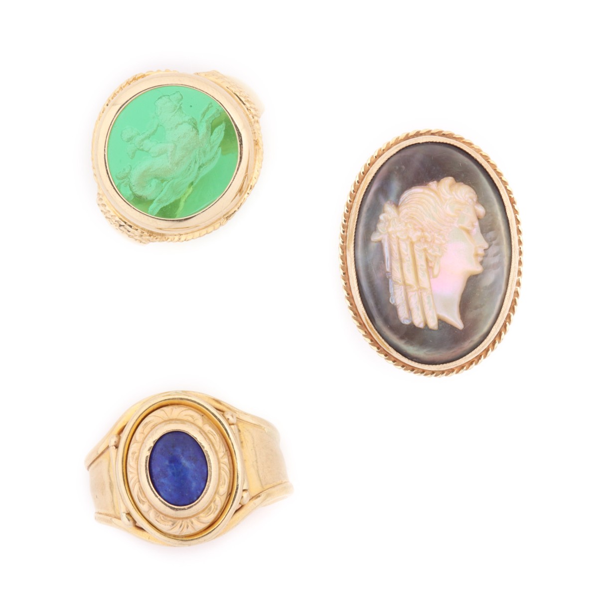 A COLLECTION OF 14K GOLD RINGS WITH SEMI-PRECIOUS